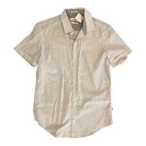 Calvin Klein Shirt NWT White Black Gray Short Sleeve Button Small